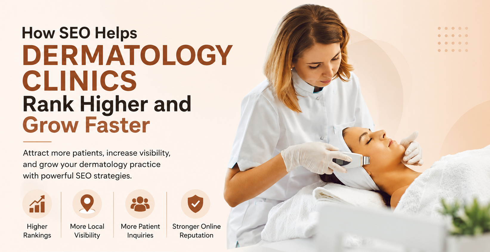 Dermatologist performing a skin treatment on a patient while highlighting how SEO helps dermatology clinics rank higher, attract more patients, and grow faster.