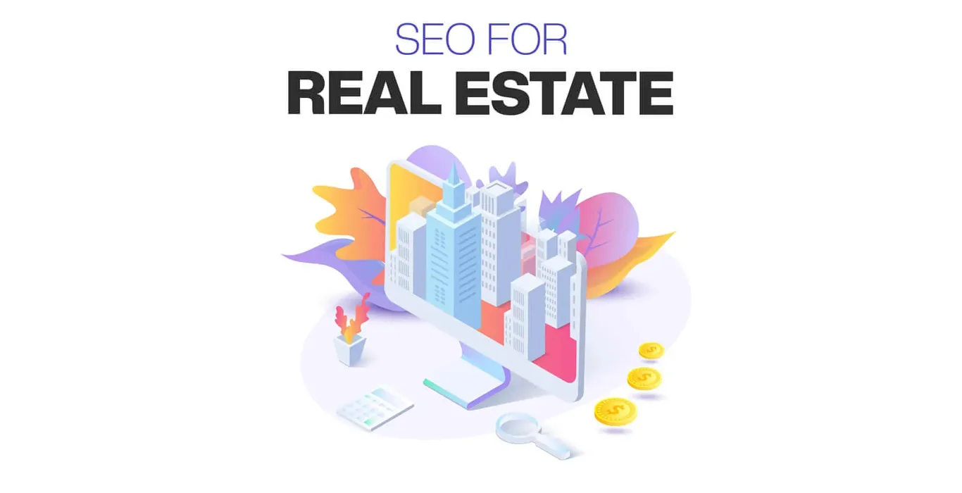 real estate SEO services showing a digital cityscape on a computer screen, representing improved property search rankings, organic traffic, and lead generation.