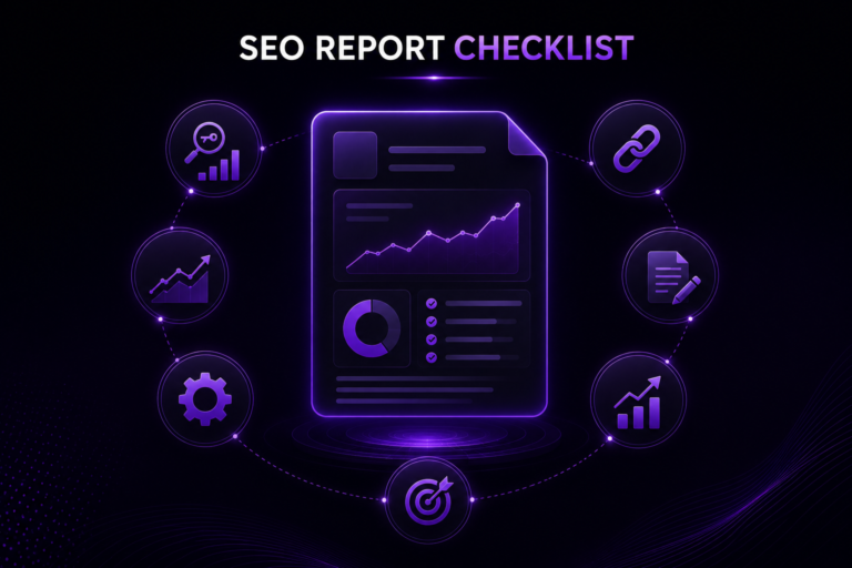what to put in SEO report checklist showing key SEO metrics